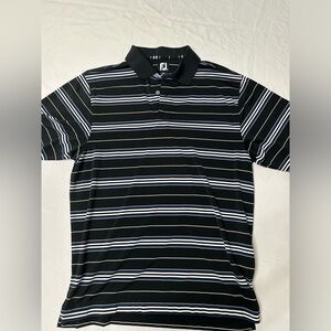 Footjoy Short Sleeve Golf Polo Shirt Men's Large Black with Blue & White Stripes